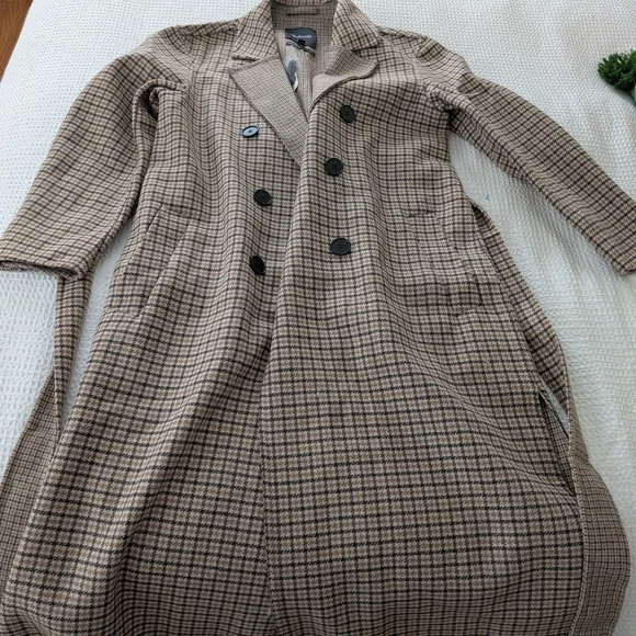 Madewell Plaid Double-Breasted Coat in Tan and Black - Picture 1 of 3